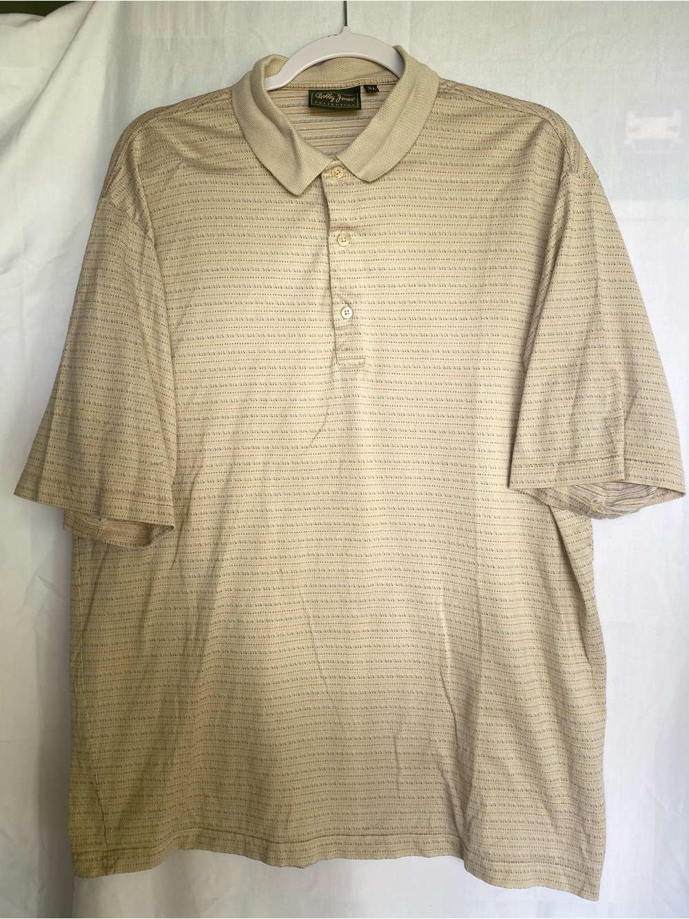 Bobby Jones Collection Striped Polo Shirt Beige Men's XL Short Sleeve Button